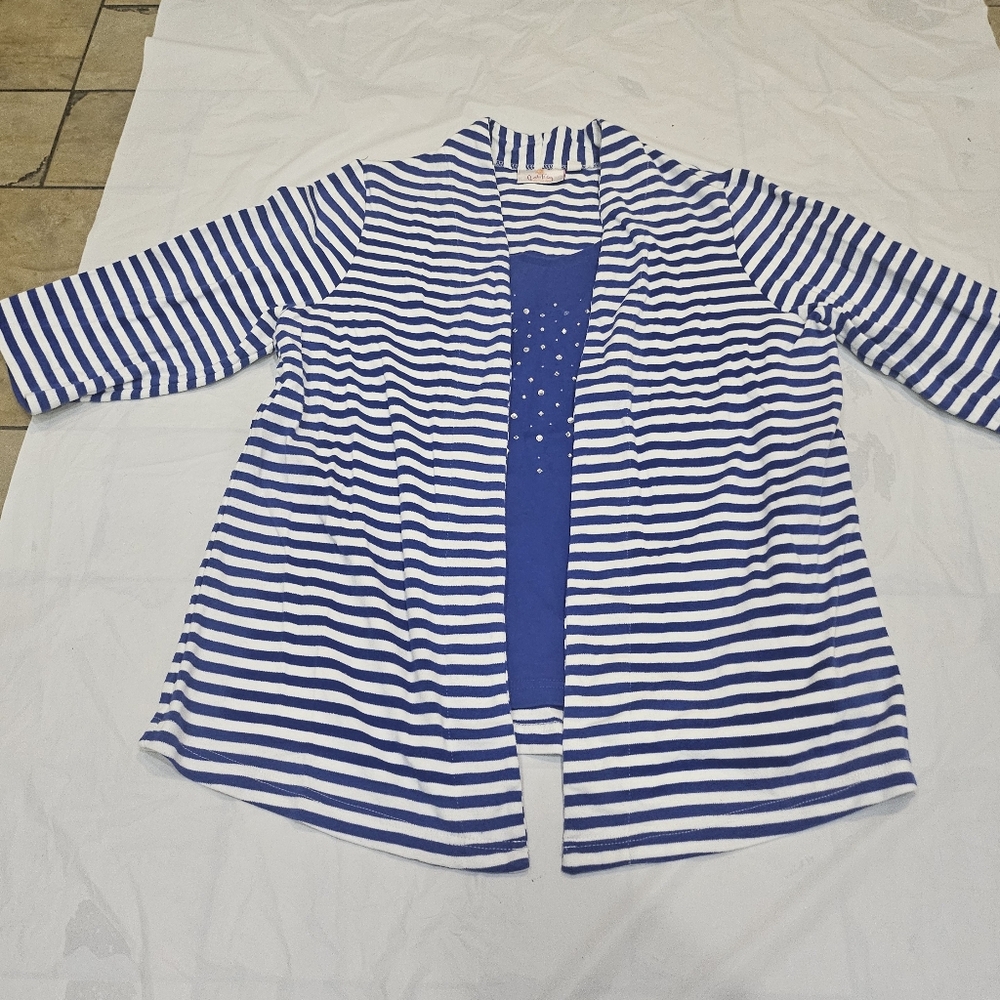 Quacker Factory striped cardigan with attached tank 1X